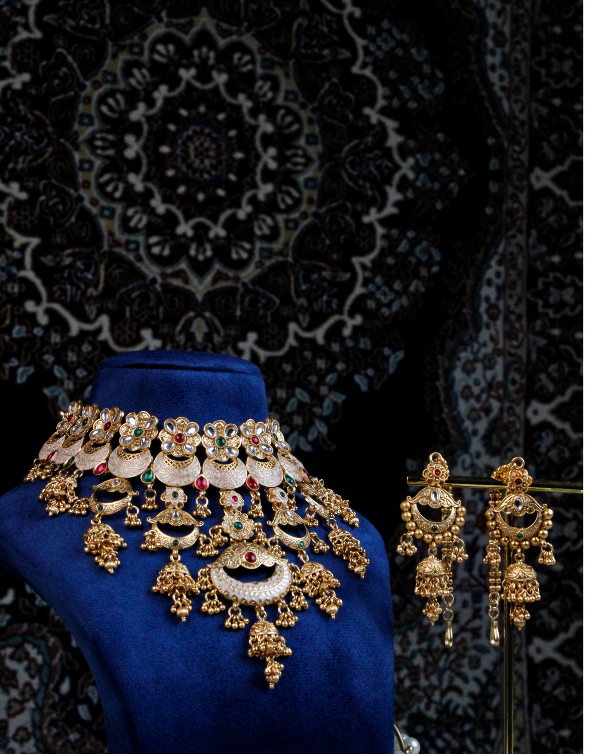 COKO 24K Gold-Plated Ruby Pink & Green Beaded with ghungroo Handcrafted Necklace Jewellery Set with Jhumka and Maang tika - Gold