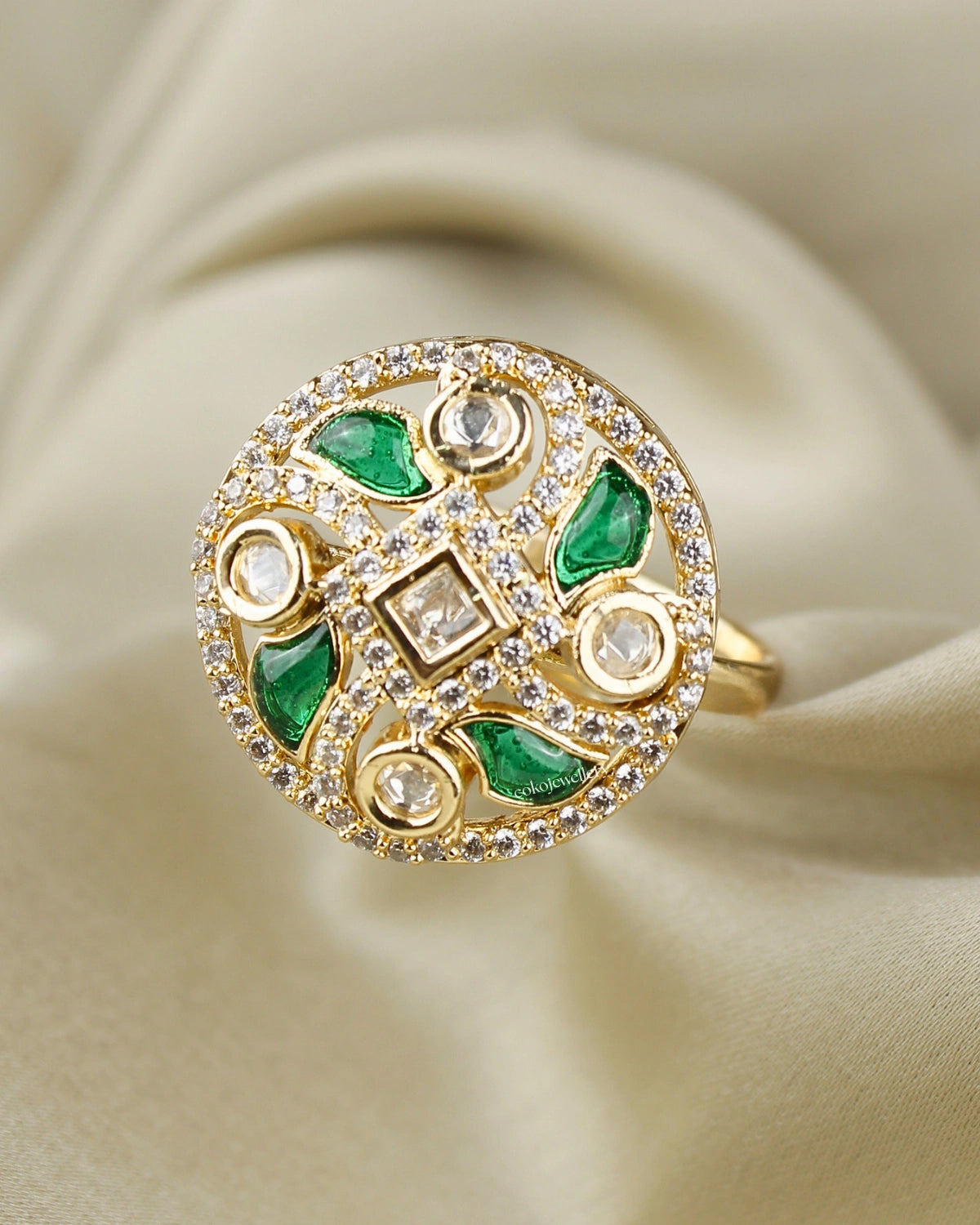 COKO's Kundan Polki Adjustable Ring-Rubina