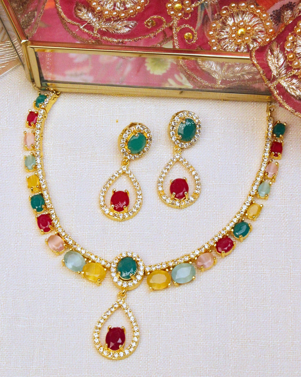 COKO's American Diamond Zircon Necklace set - Vanita