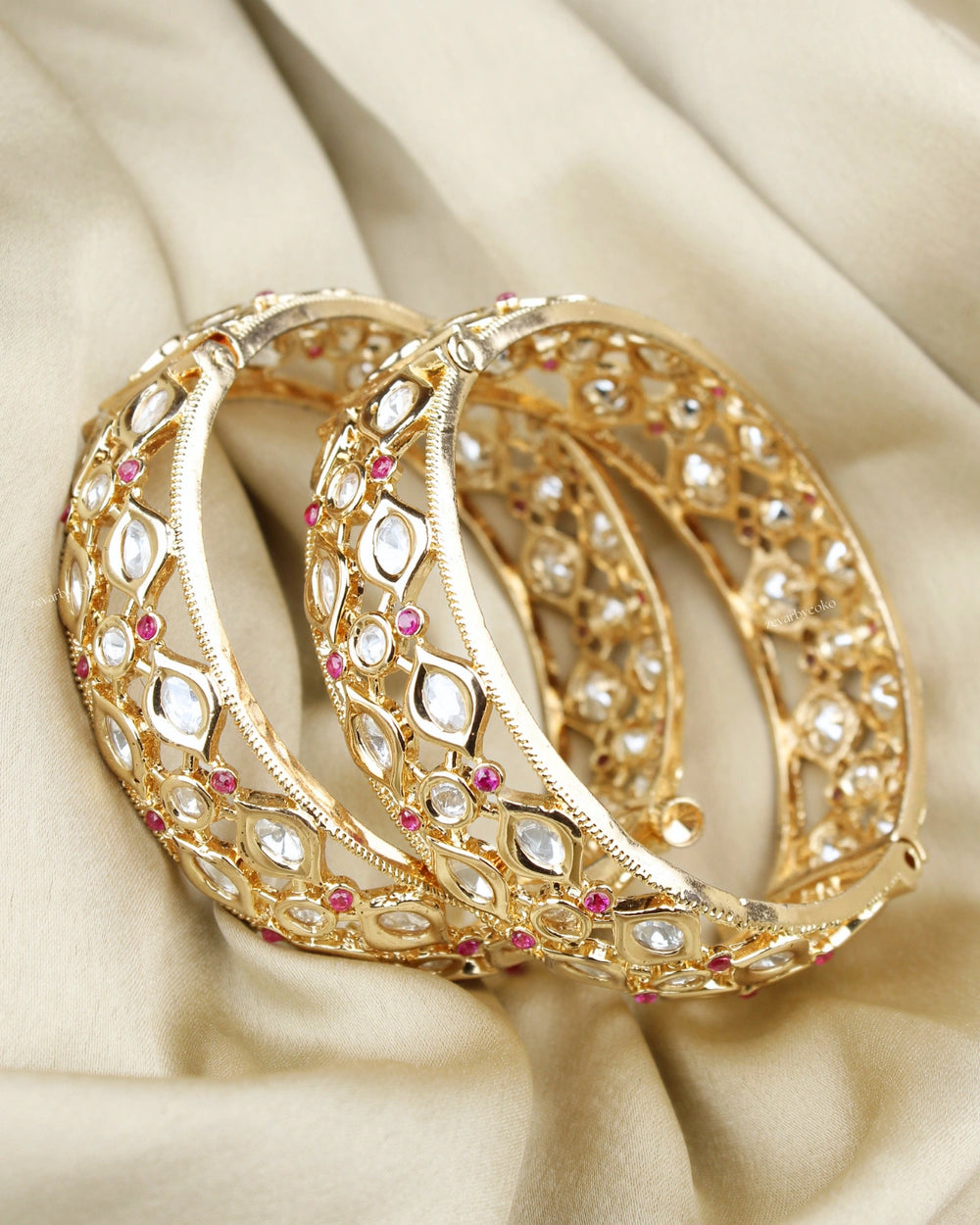 COKO's Moissanite Kundan Openable Bangles Set of 2- Mihika