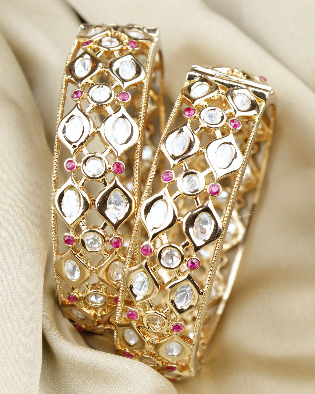 COKO's Moissanite Kundan Openable Bangles Set of 2- Mihika