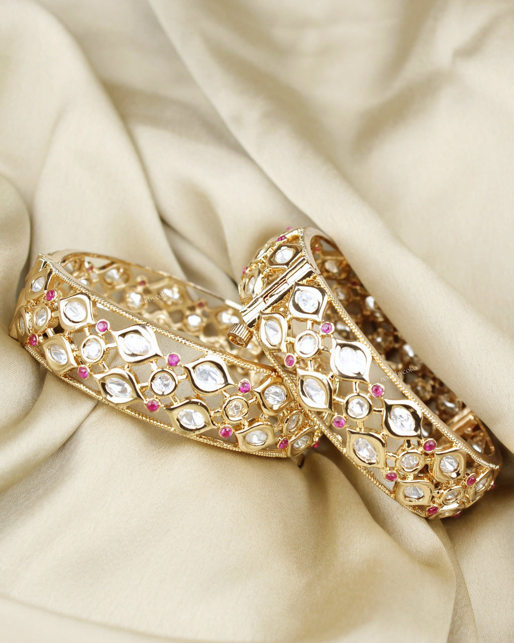 COKO's Moissanite Kundan Openable Bangles Set of 2- Mihika