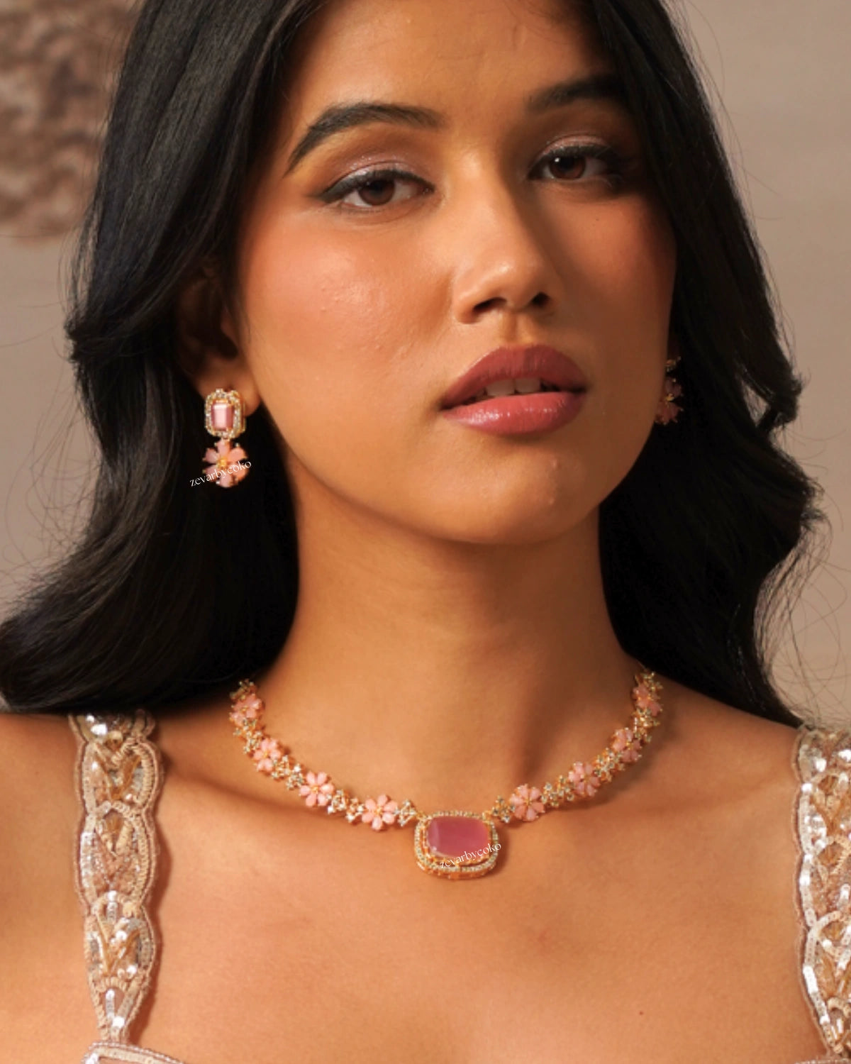 COKO's American Diamond Zircon Necklace set - Varalika
