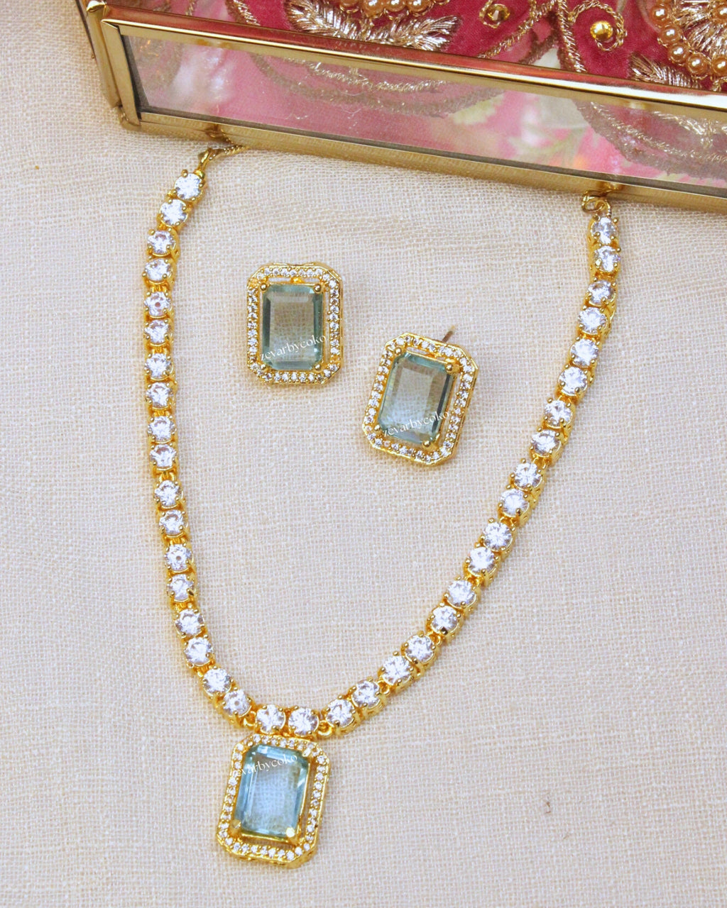 COKO's American Diamond Zircon Necklace set - Vasudha