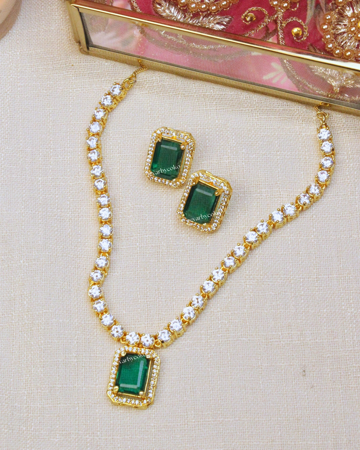 COKO's American Diamond Zircon Necklace set - Vasudha