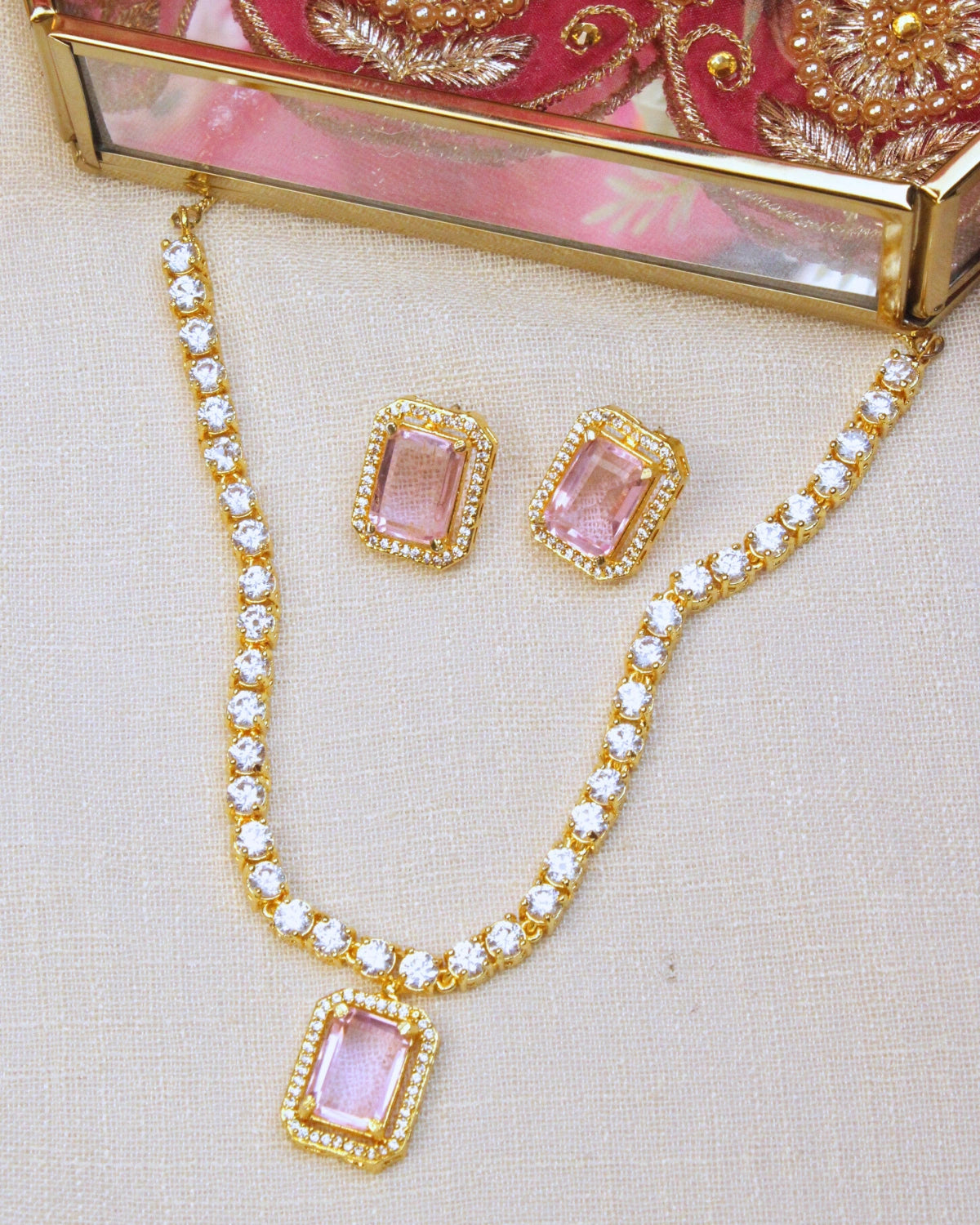 COKO's American Diamond Zircon Necklace set - Vasudha