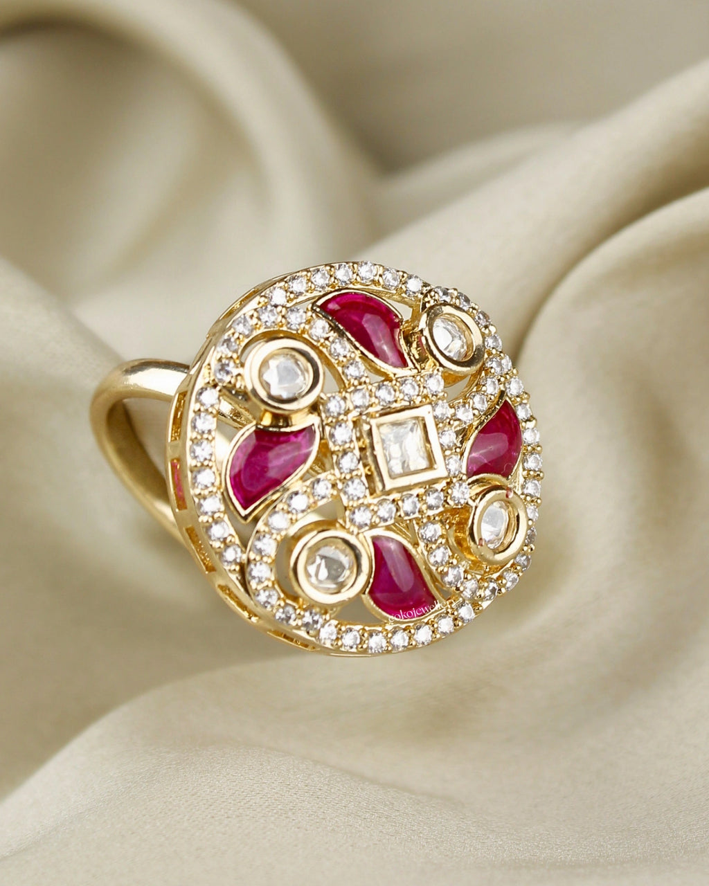 COKO's Kundan Polki Adjustable Ring-Rubina