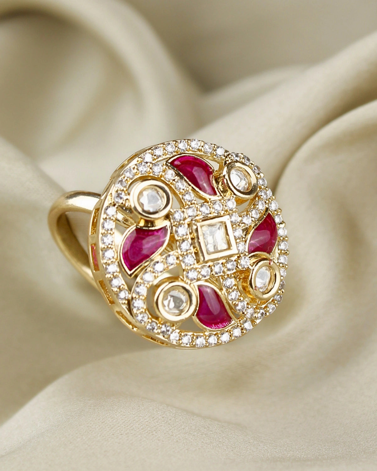 COKO's Kundan Polki Adjustable Ring-Rubina