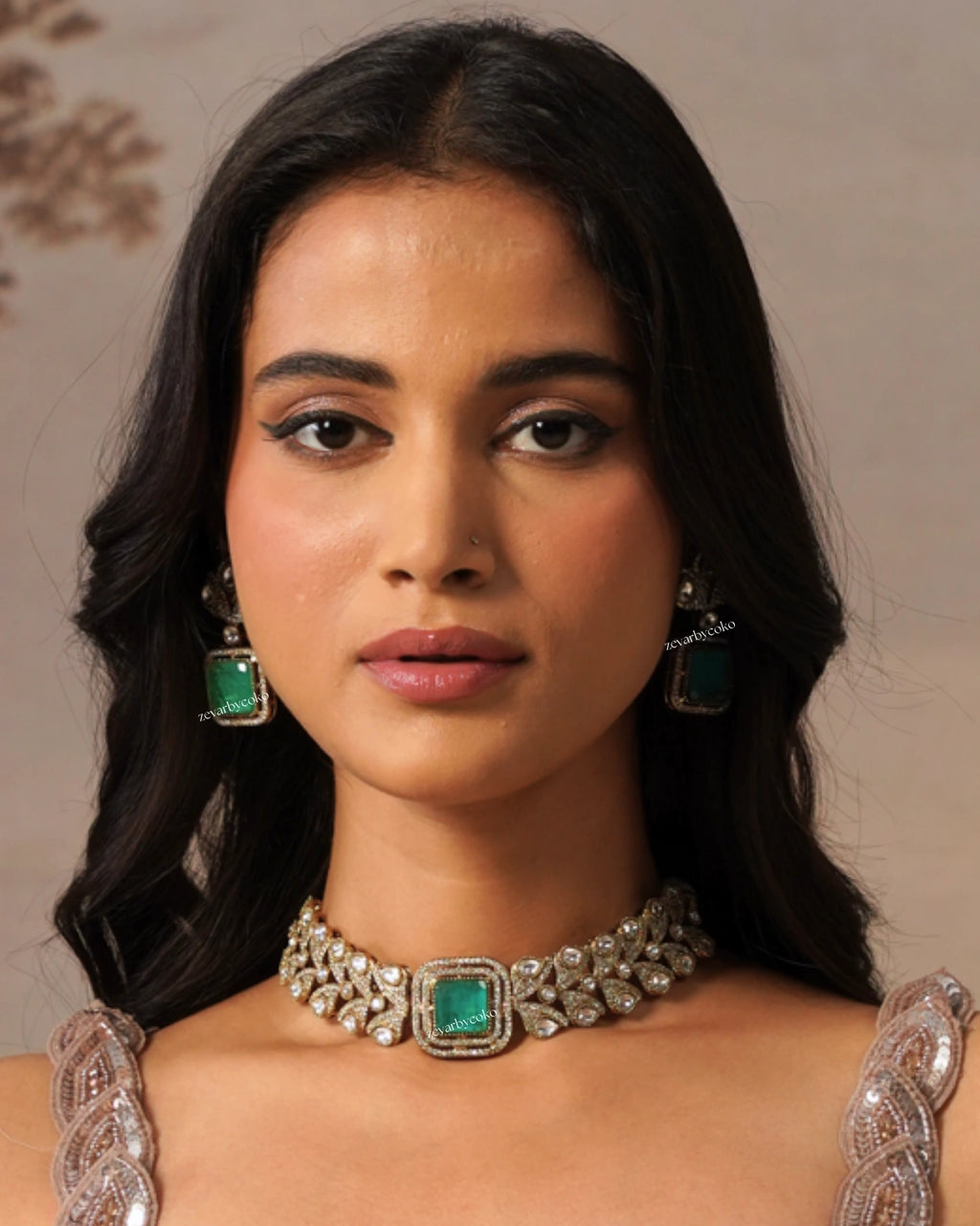 COKO's Sabya Inspired Doublet Stone Choker Necklace Set - Rithyana