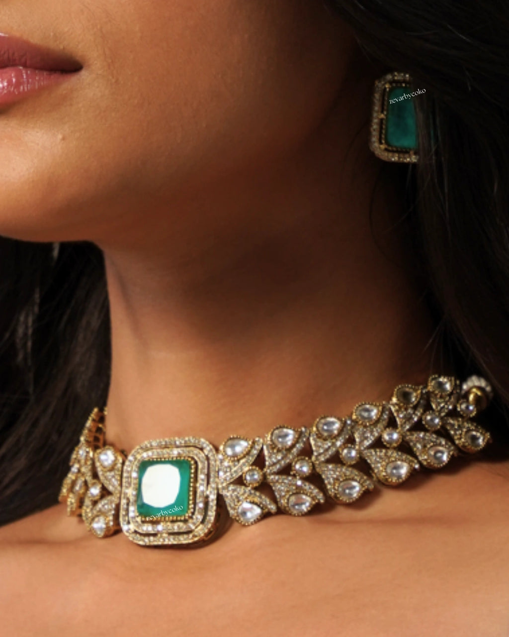 COKO's Sabya Inspired Doublet Stone Choker Necklace Set - Rithyana