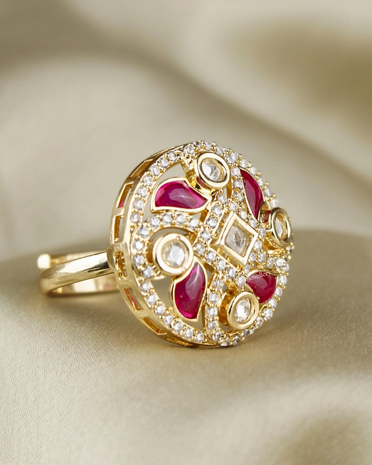 COKO's Kundan Polki Adjustable Ring-Rubina