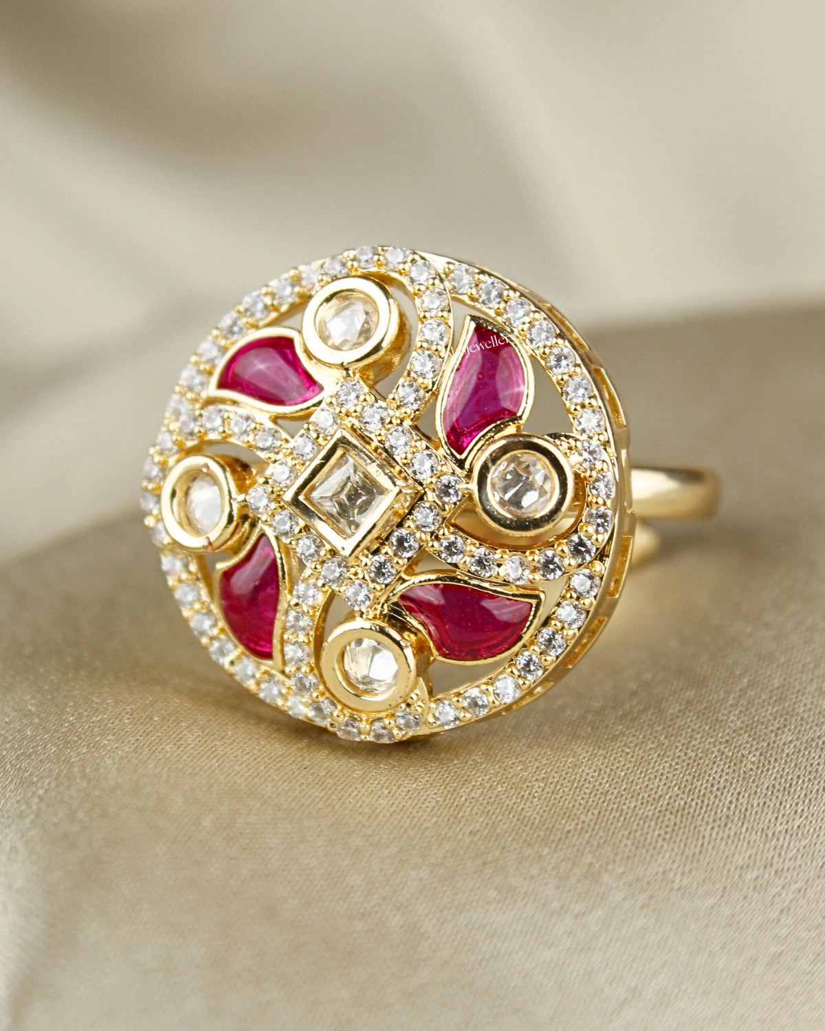 COKO's Kundan Polki Adjustable Ring-Rubina