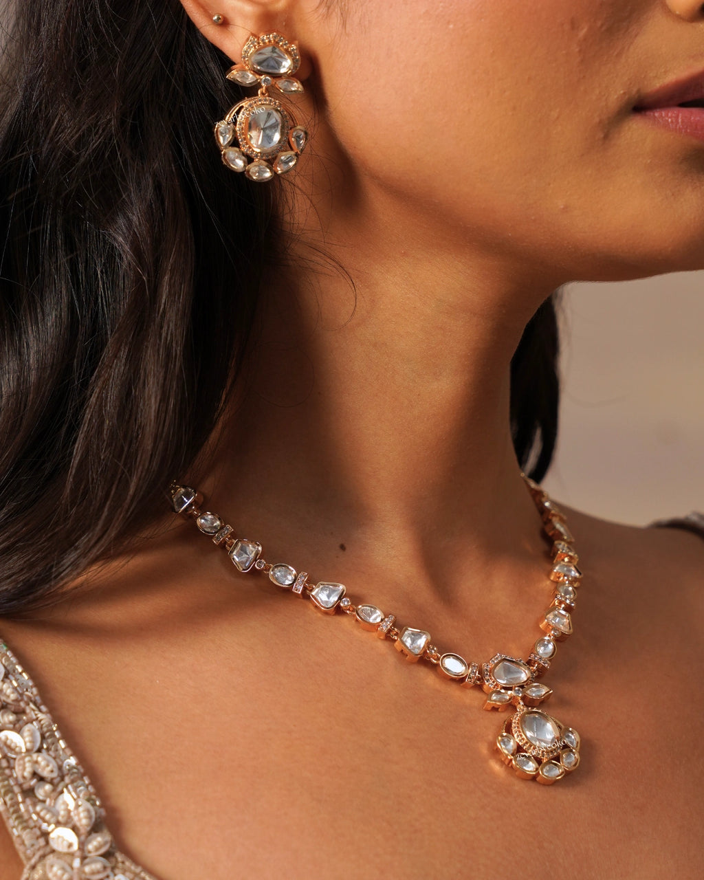 COKO's Carat Moissanite Polki Necklace Set- Namya
