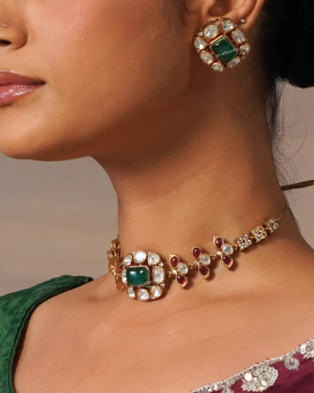 COKO's Sabya Inspired Navratna Necklace Set - Naira