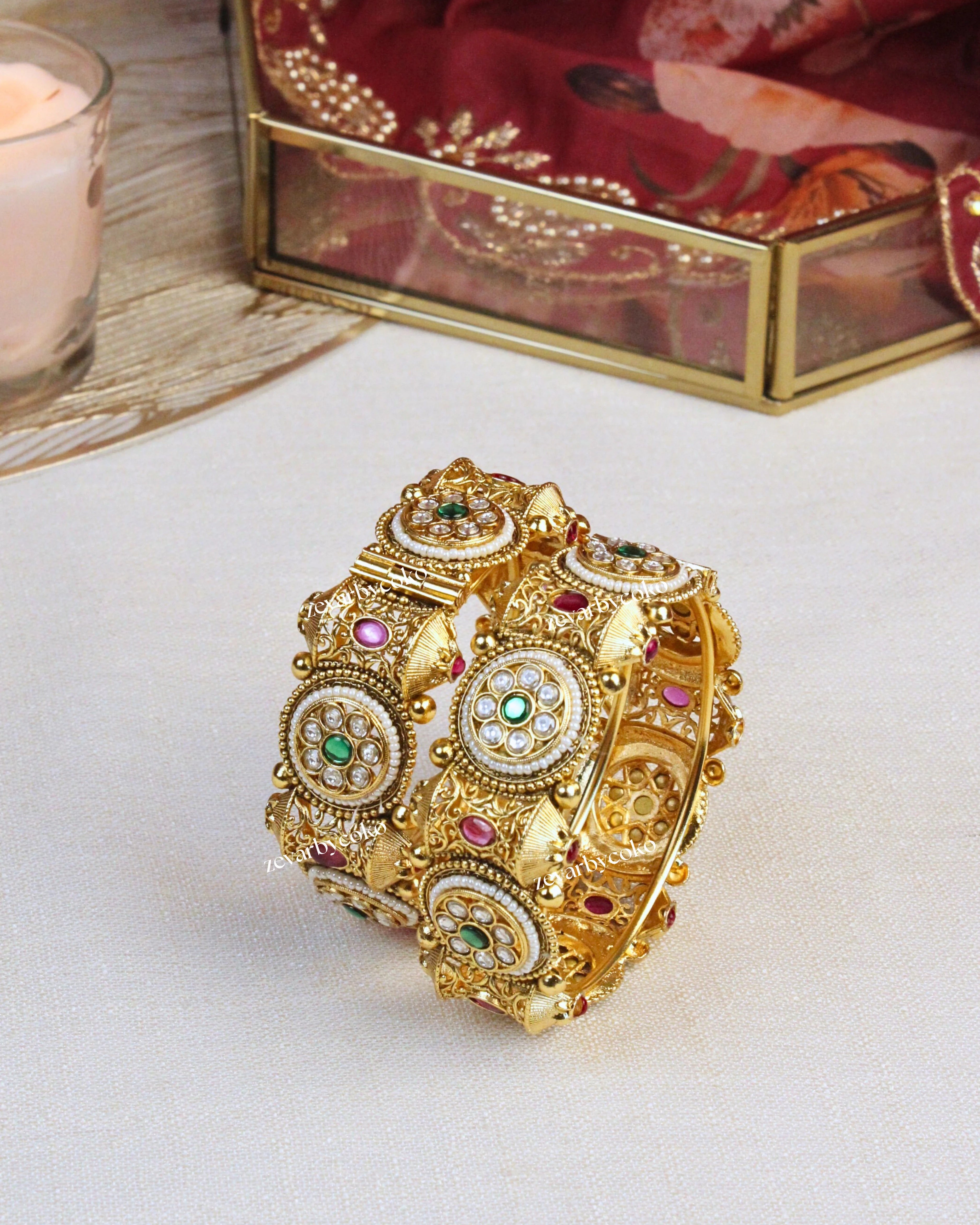 COKO's Brass Heritage Bangles Set of 2- Mishika