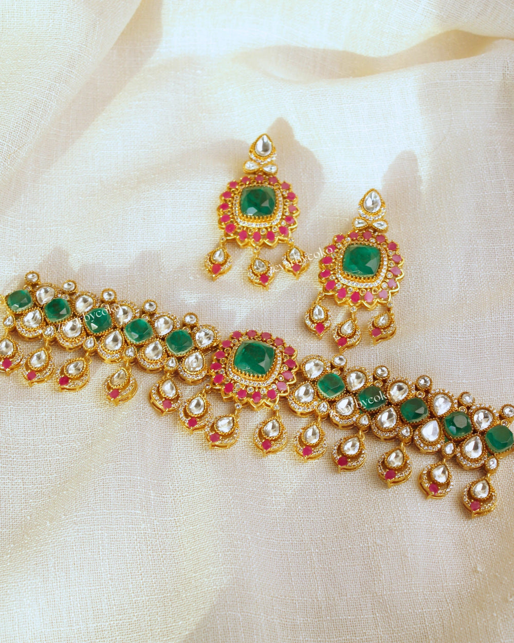 Coko's Doublet Polki Moissanite Necklace Set -Mehboob