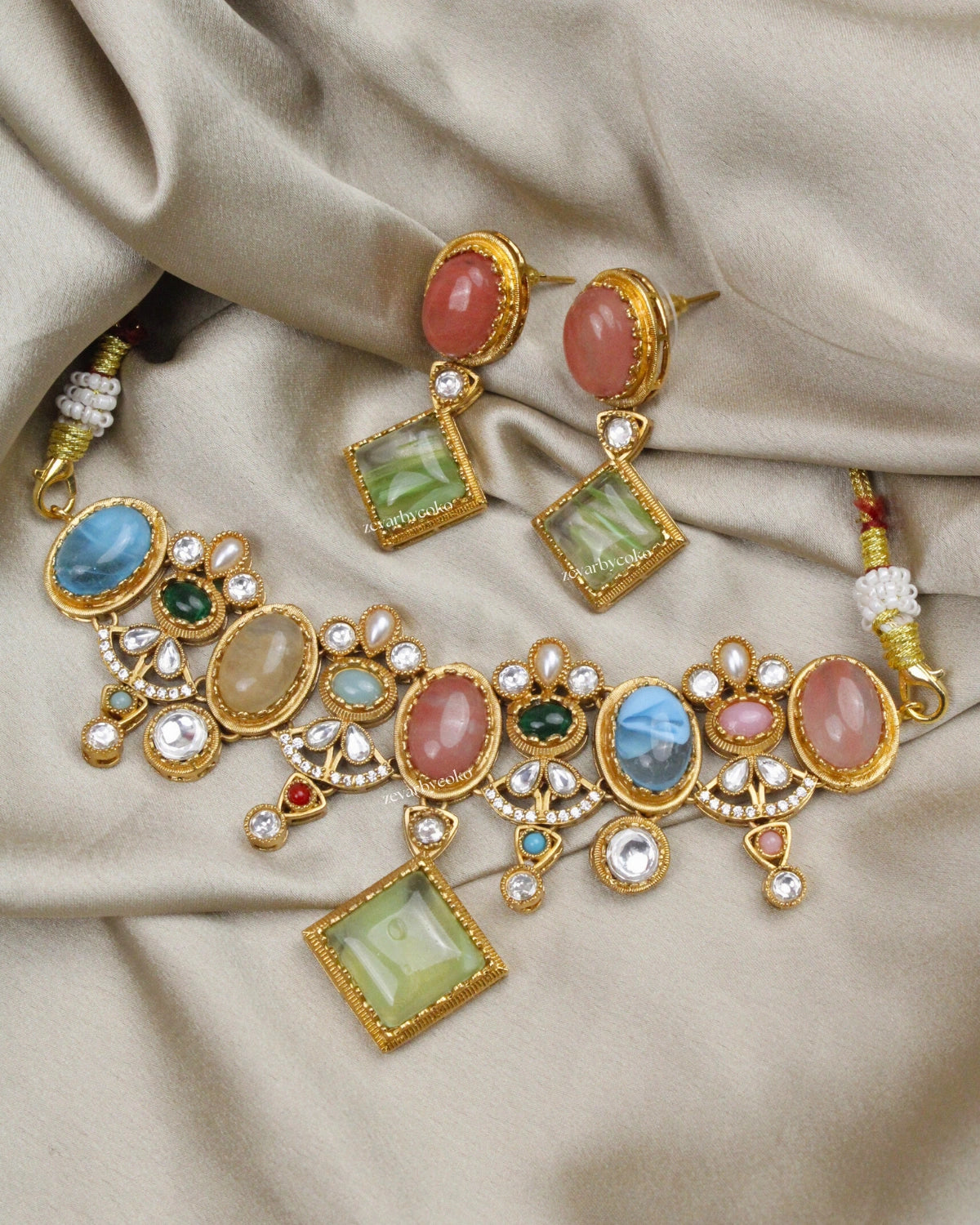 COKO's Sabya Inspired Navratna Necklace Set - Nandini