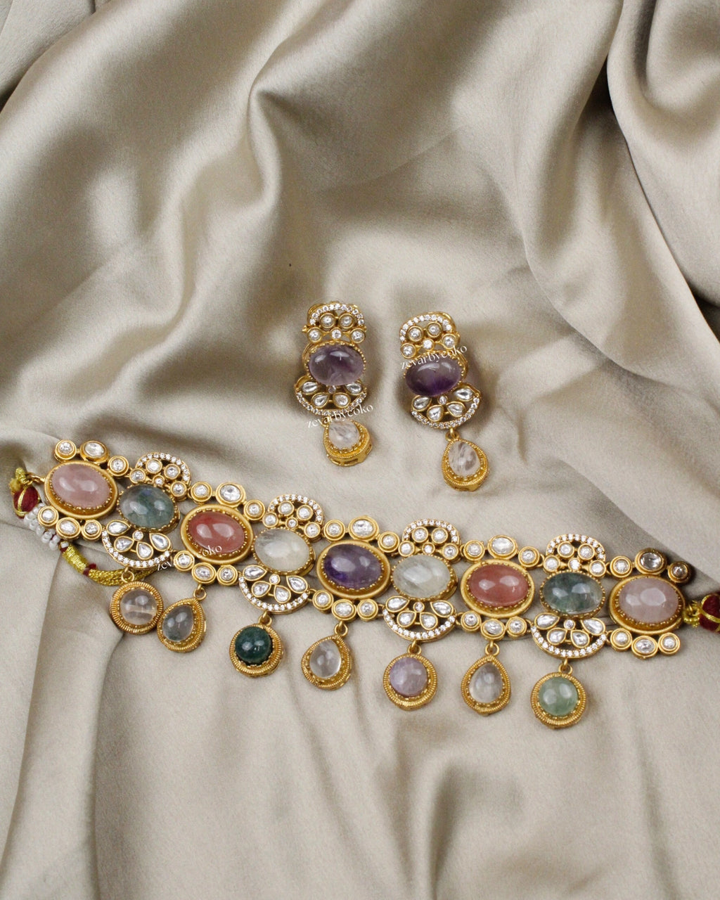 COKO's Sabya Inspired Navratna Necklace Set - Niharika