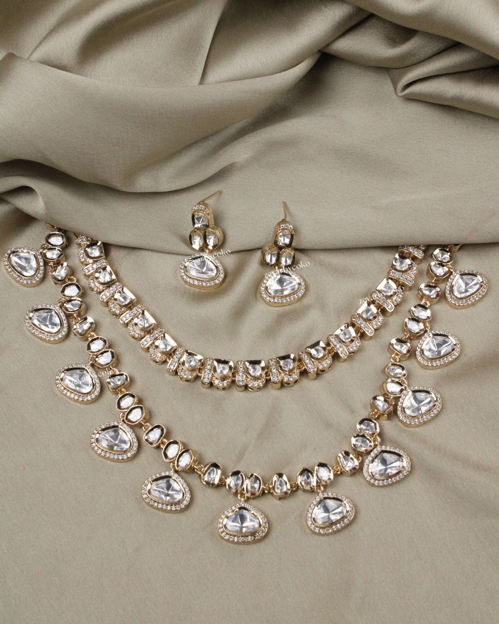 COKO's Carat Moissanite Polki Necklace Set- Nivedita