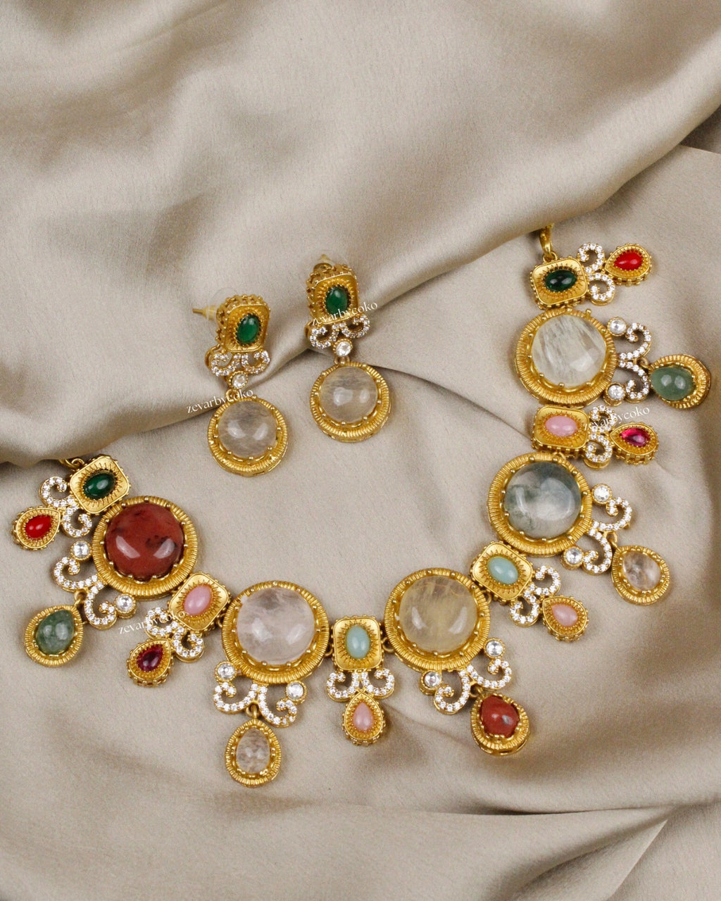 COKO's Sabya Inspired Navratna Necklace Set - Nisha