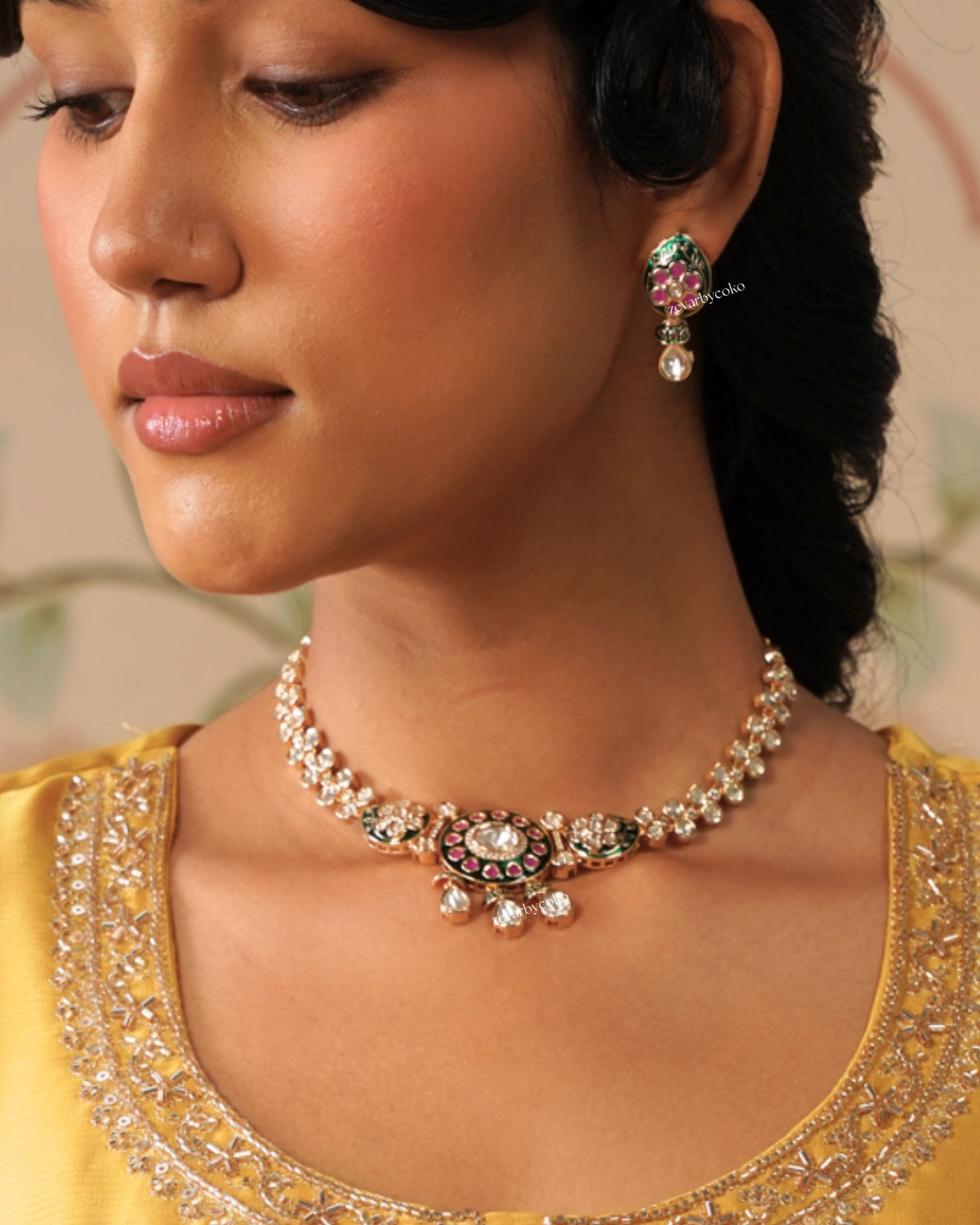 COKO's Polki Meenakari Necklace Set - Rabya