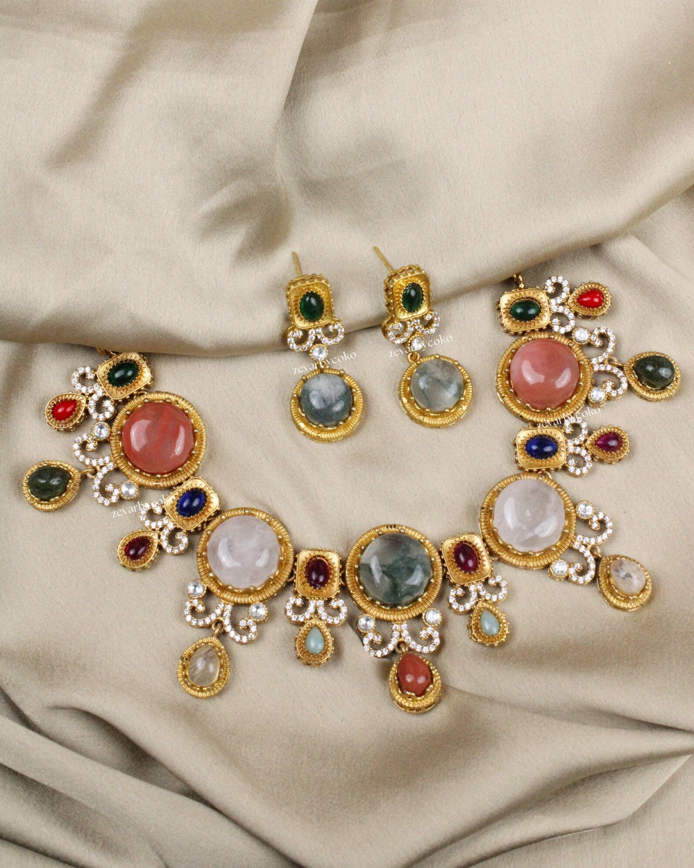 COKO's Sabya Inspired Navratna Necklace Set - Nisha
