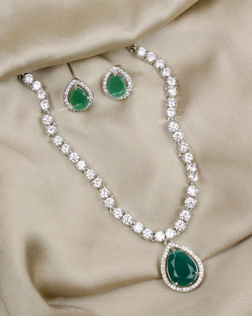 COKO's Eardrop American Diamond Necklace set - Vaishali