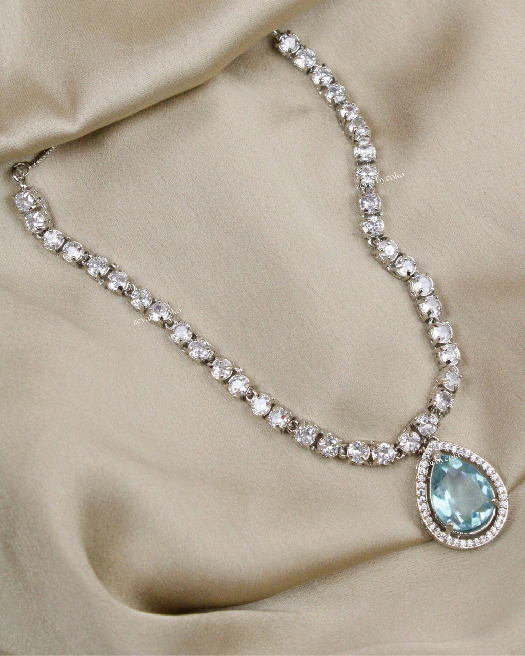 COKO's Eardrop American Diamond Necklace set - Vaishali