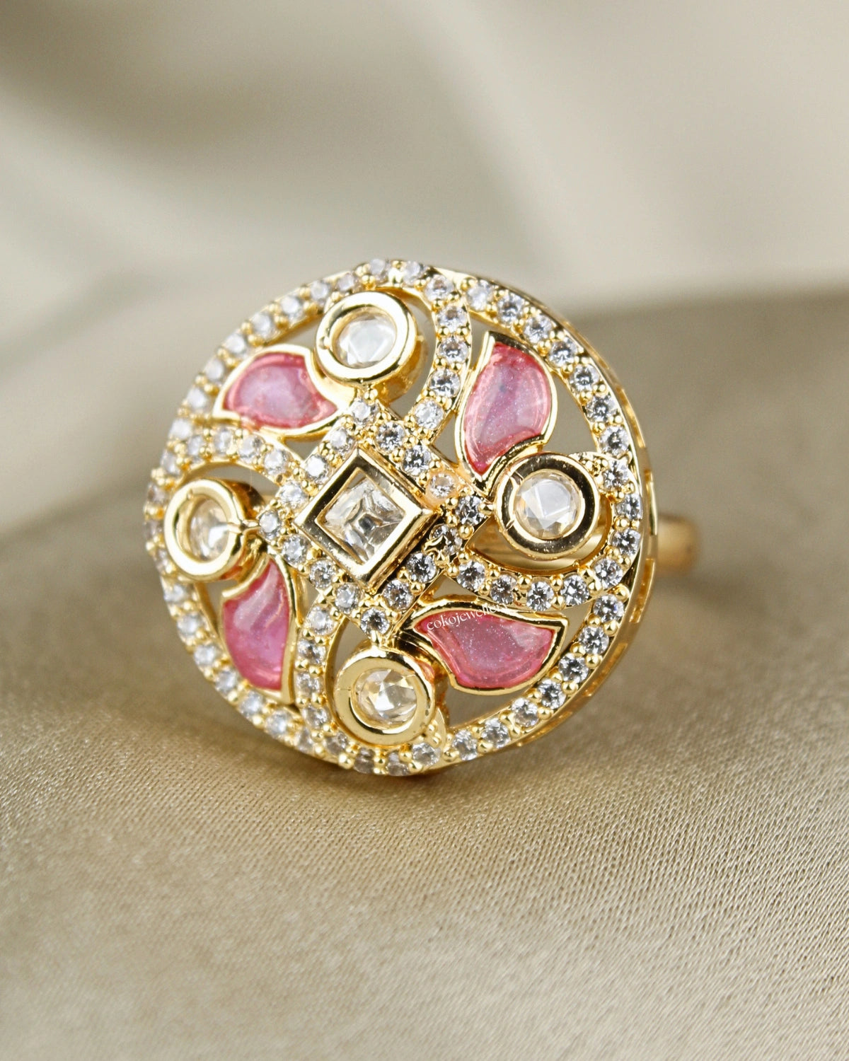 COKO's Kundan Polki Adjustable Ring-Rubina