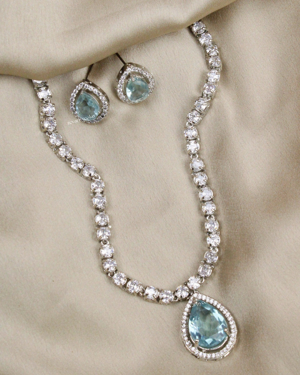 COKO's Eardrop American Diamond Necklace set - Vaishali