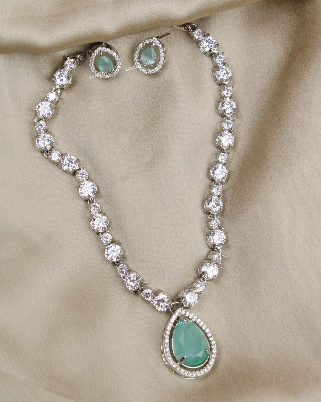 COKO's Eardrop American Diamond Necklace set - Vaishali