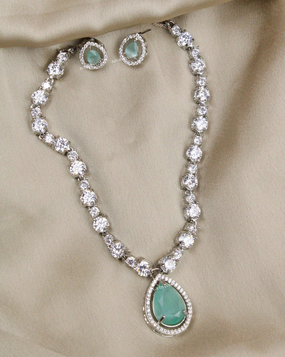 COKO's Eardrop American Diamond Necklace set - Vaishali