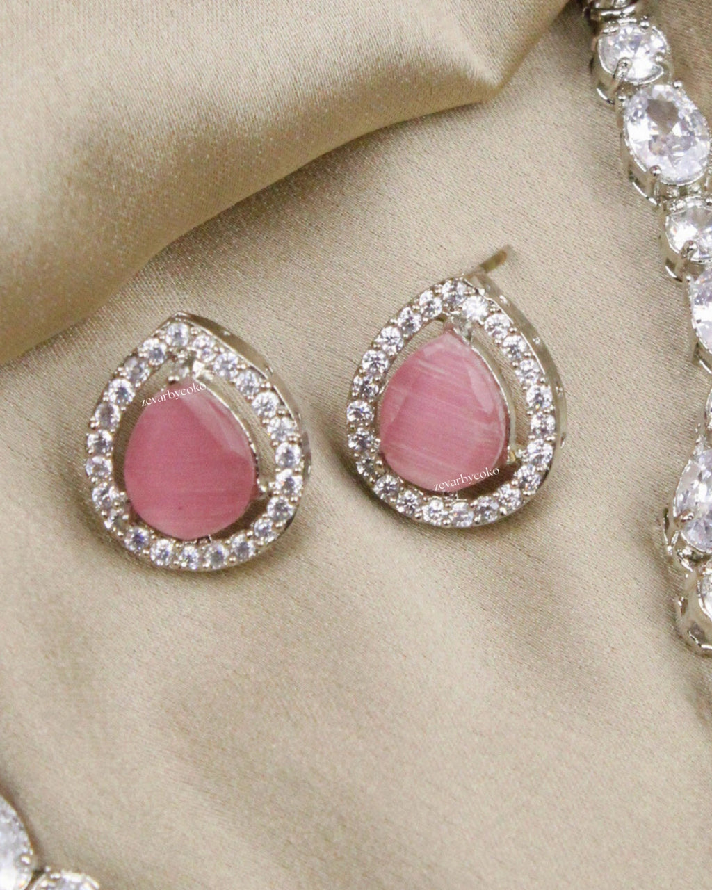 COKO's Eardrop American Diamond Necklace set - Vaishali