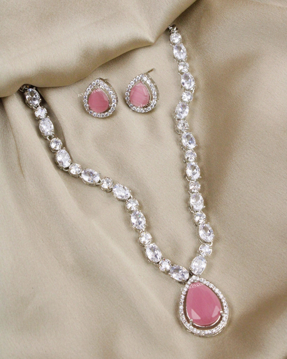 COKO's Eardrop American Diamond Necklace set - Vaishali