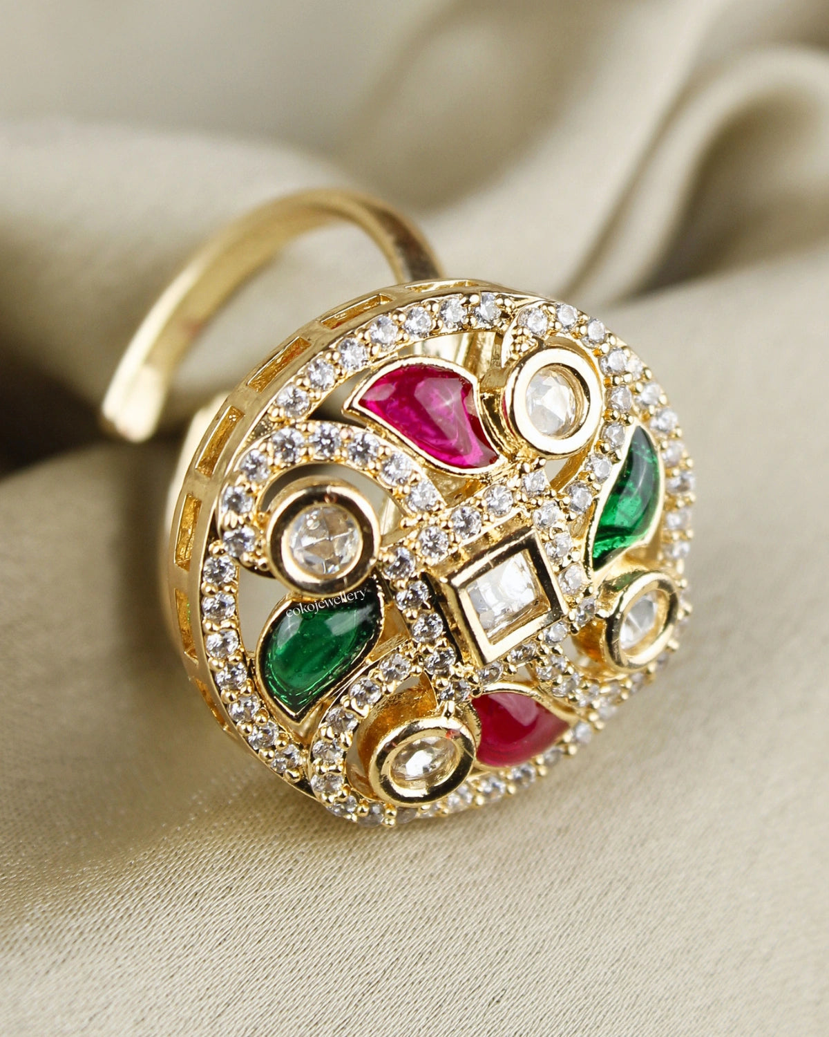 COKO's Kundan Polki Adjustable Ring-Rubina