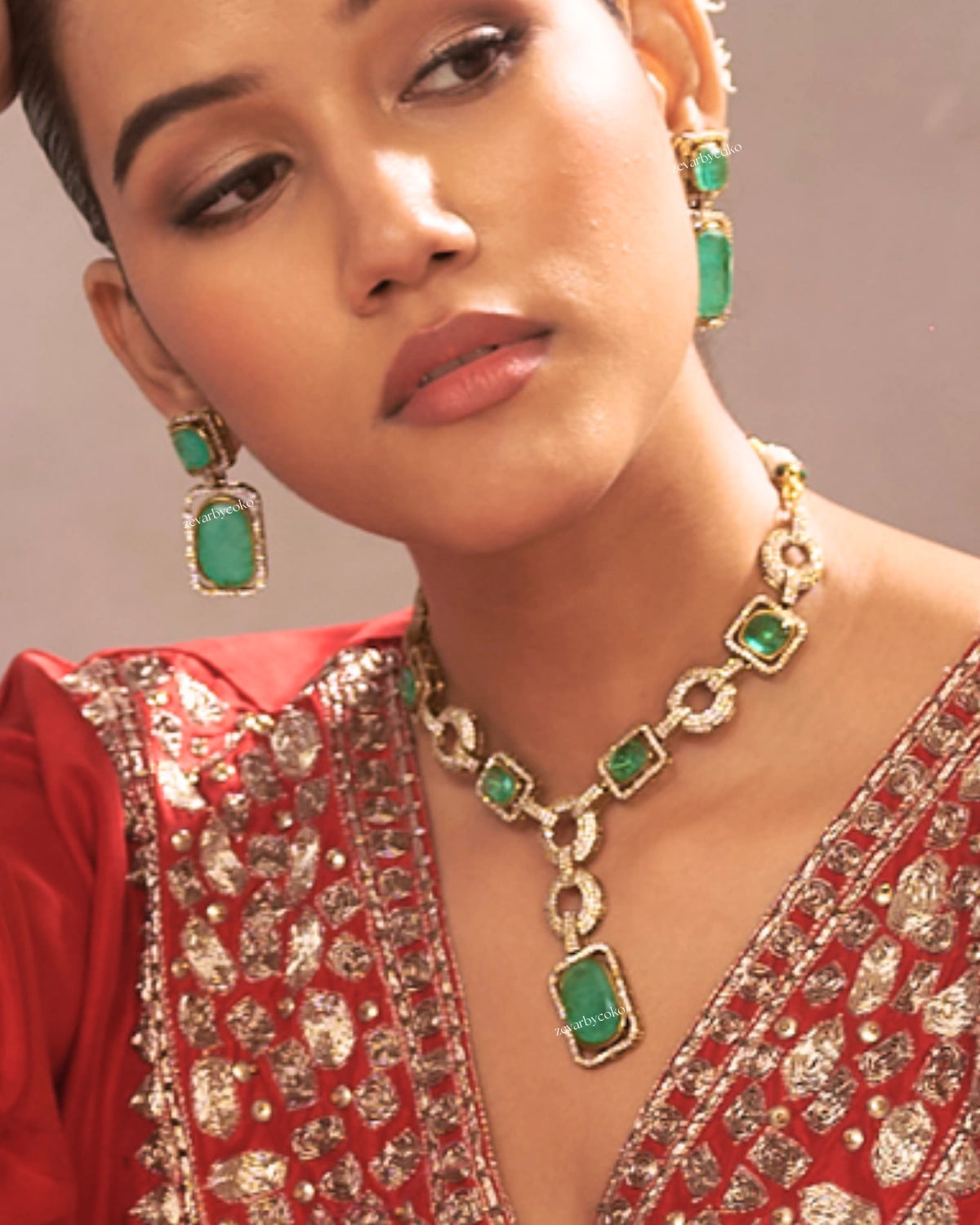 Coko's Doublet Polki Moissanite Necklace Set - Lakshita