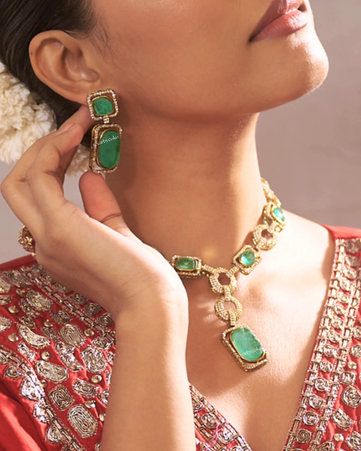 Coko's Doublet Polki Moissanite Necklace Set - Lakshita