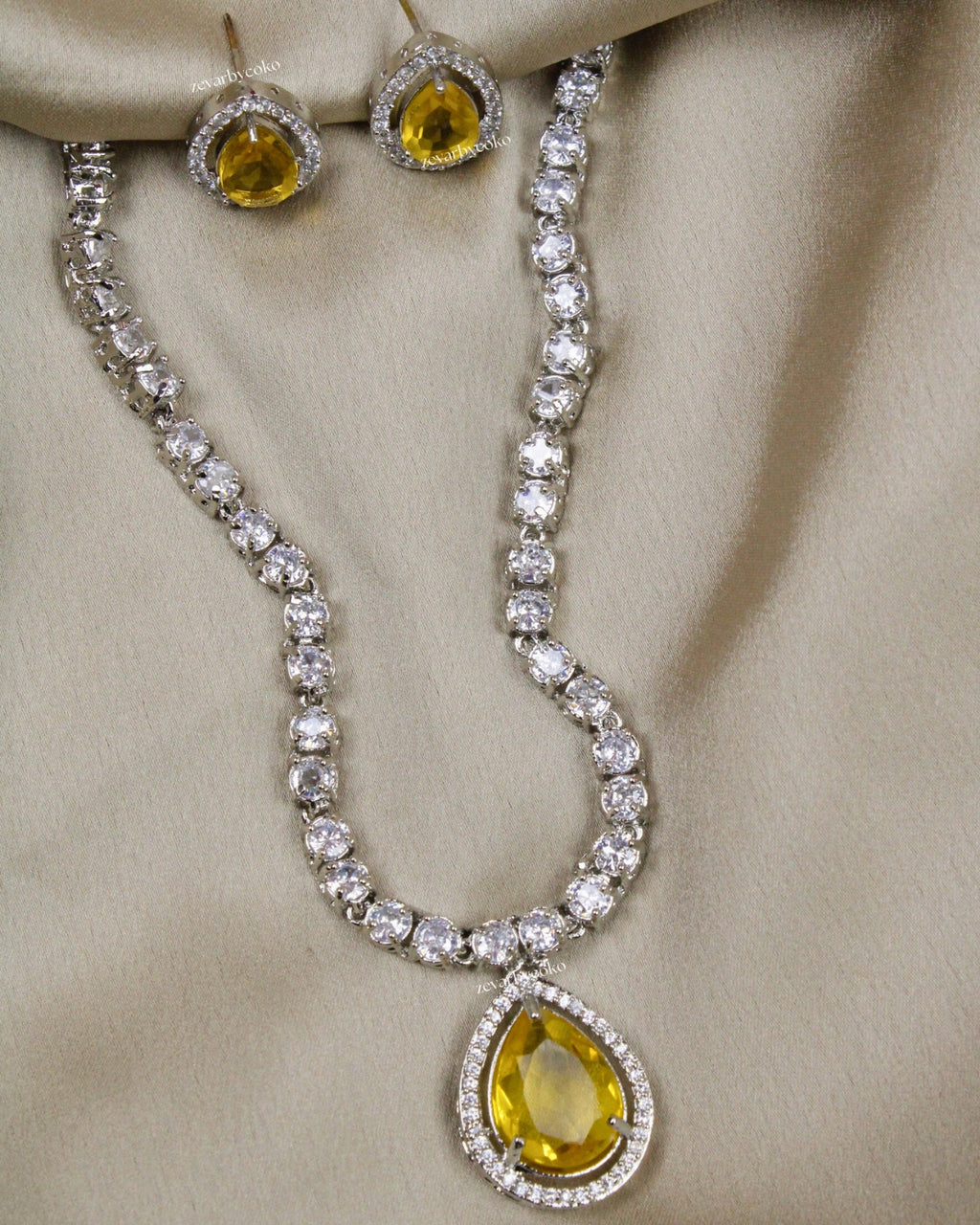 COKO's Eardrop American Diamond Necklace set - Vaishali