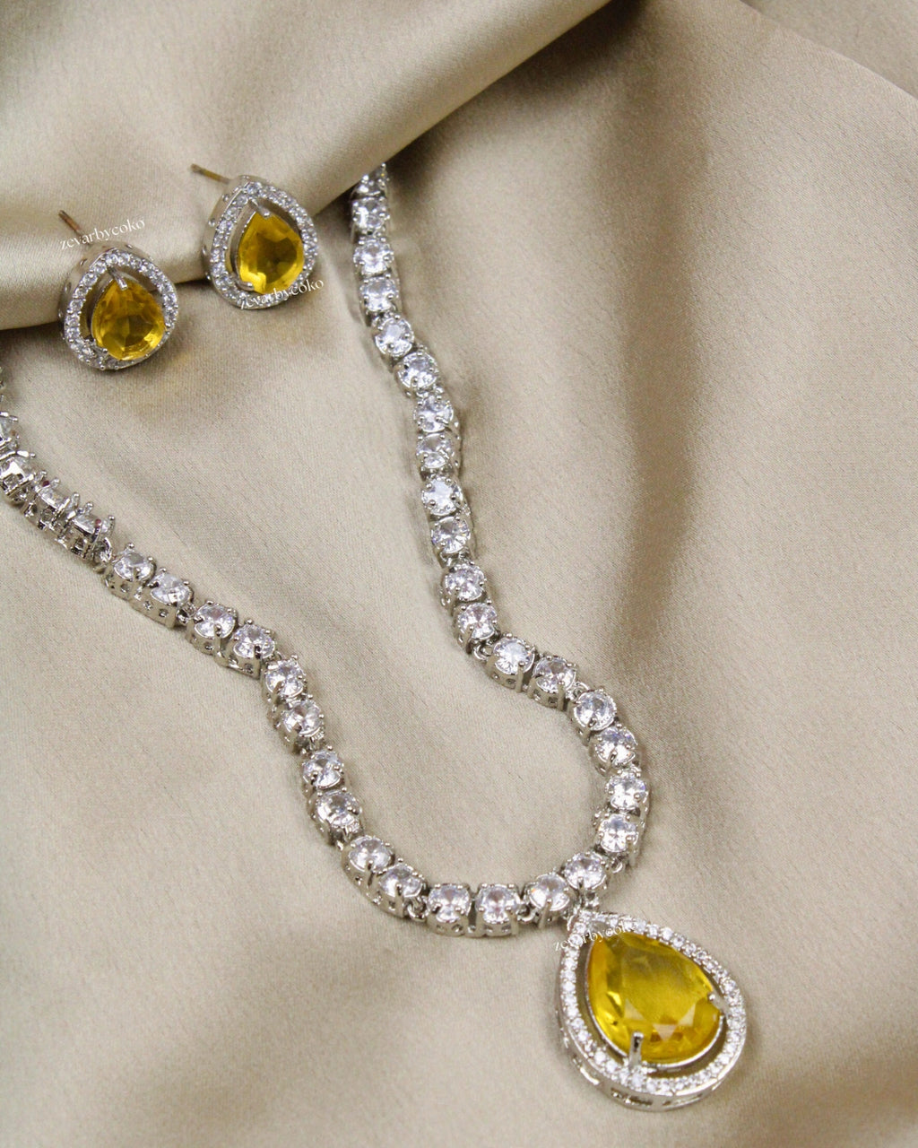 COKO's Eardrop American Diamond Necklace set - Vaishali