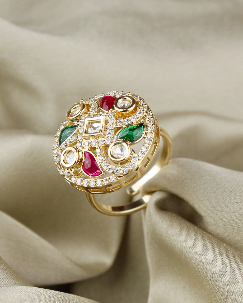COKO's Kundan Polki Adjustable Ring-Rubina