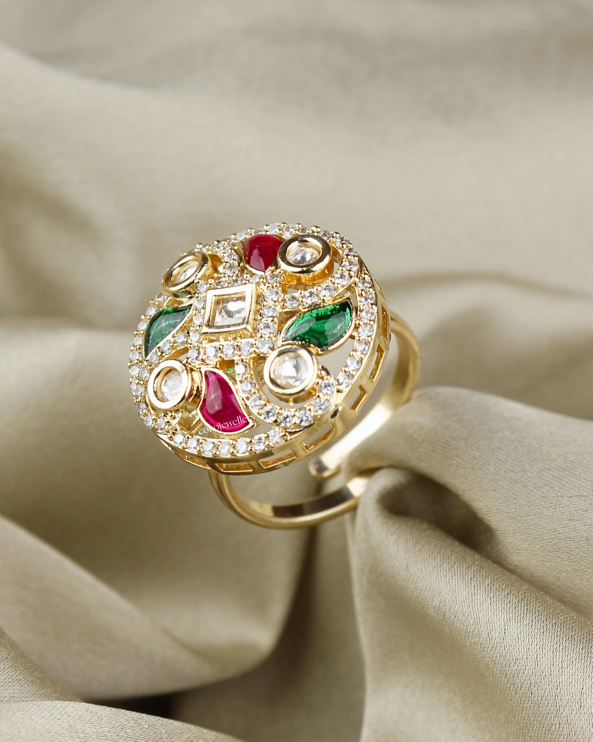 COKO's Kundan Polki Adjustable Ring-Rubina