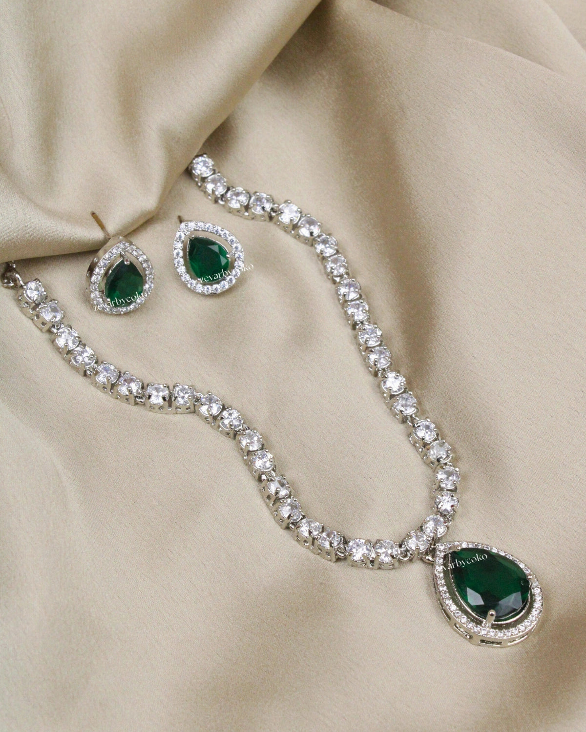 COKO's Eardrop American Diamond Necklace set - Vaishali