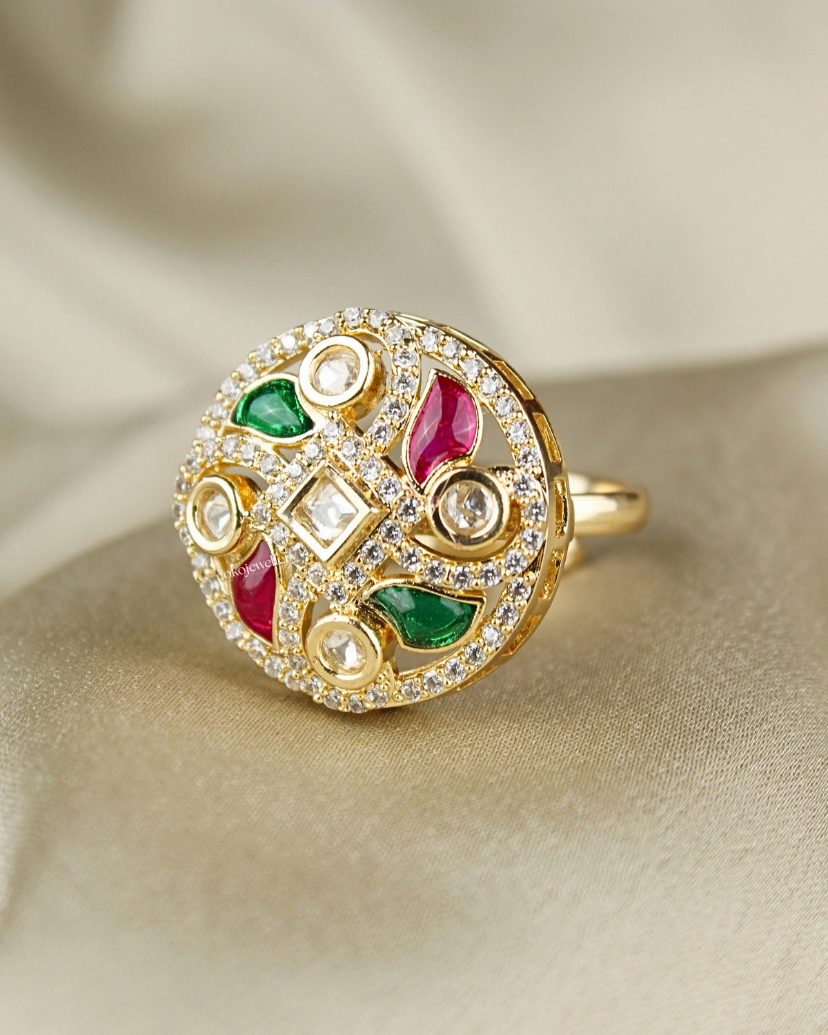 COKO's Kundan Polki Adjustable Ring-Rubina