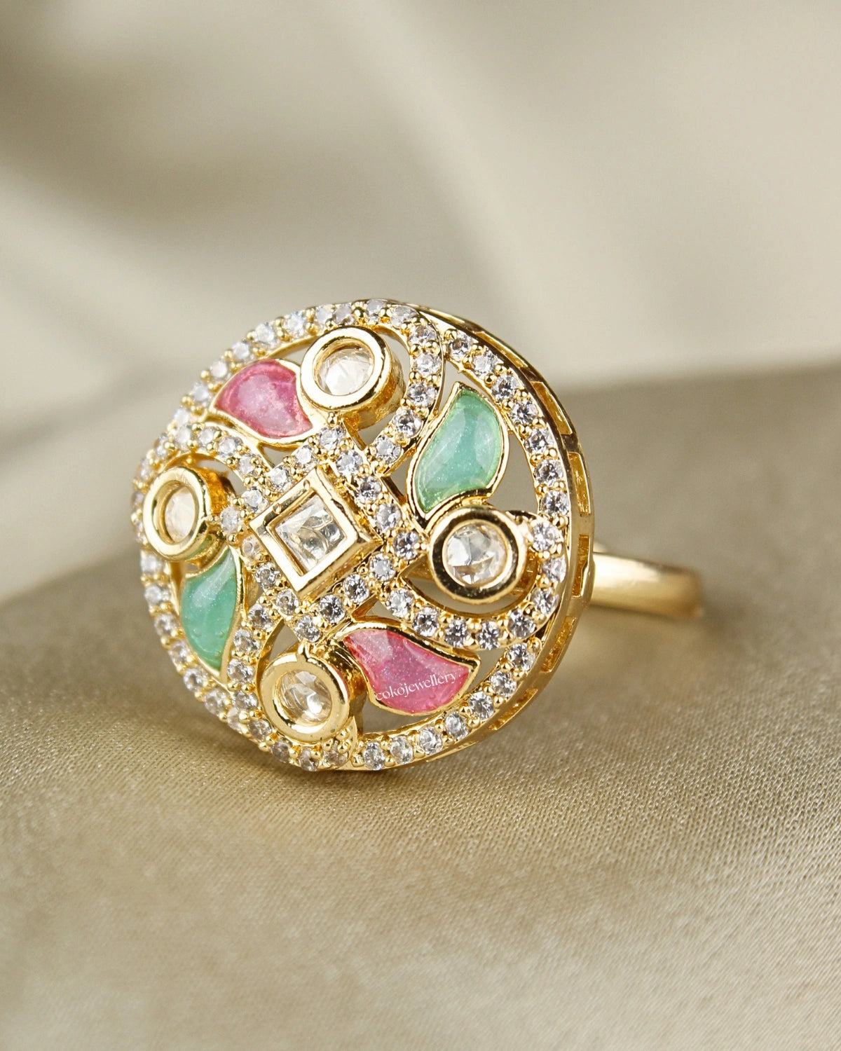 COKO's Kundan Polki Adjustable Ring-Rubina