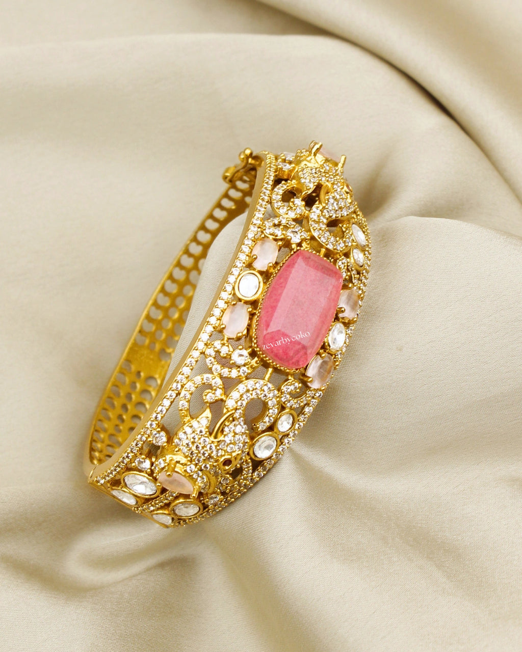 COKO's Moissanite Polki Kundan openable Bangle - Gajraj