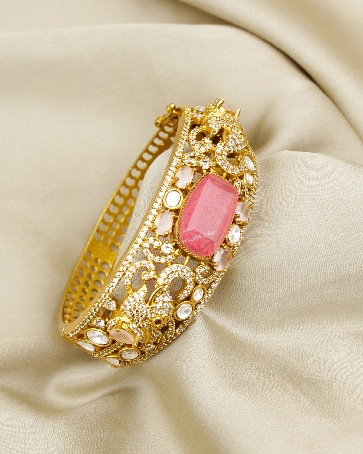 COKO's Moissanite Polki Kundan openable Bangle - Gajraj