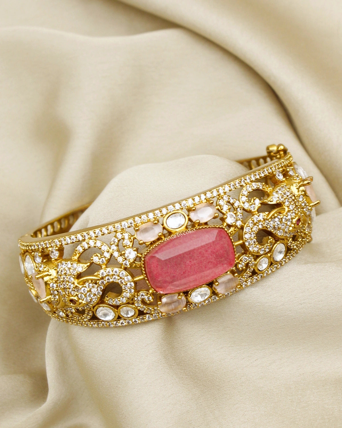 COKO's Moissanite Polki Kundan openable Bangle - Gajraj