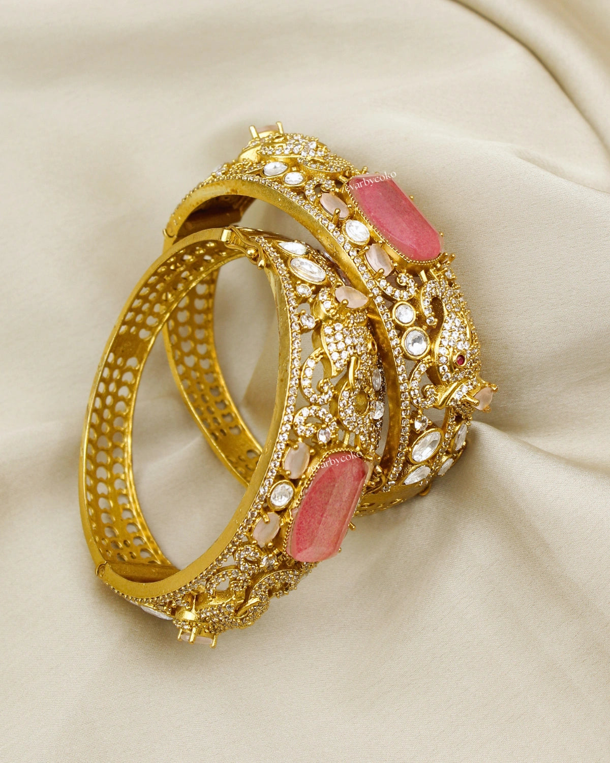 COKO's Moissanite Polki Kundan openable Bangle - Gajraj
