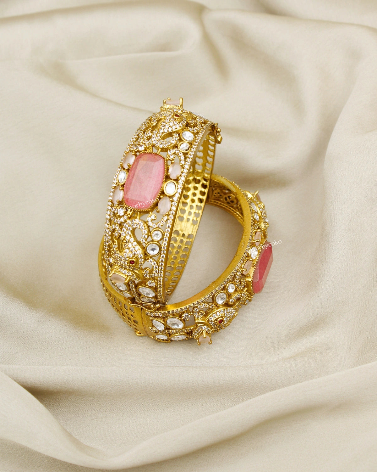 COKO's Moissanite Polki Kundan openable Bangle - Gajraj