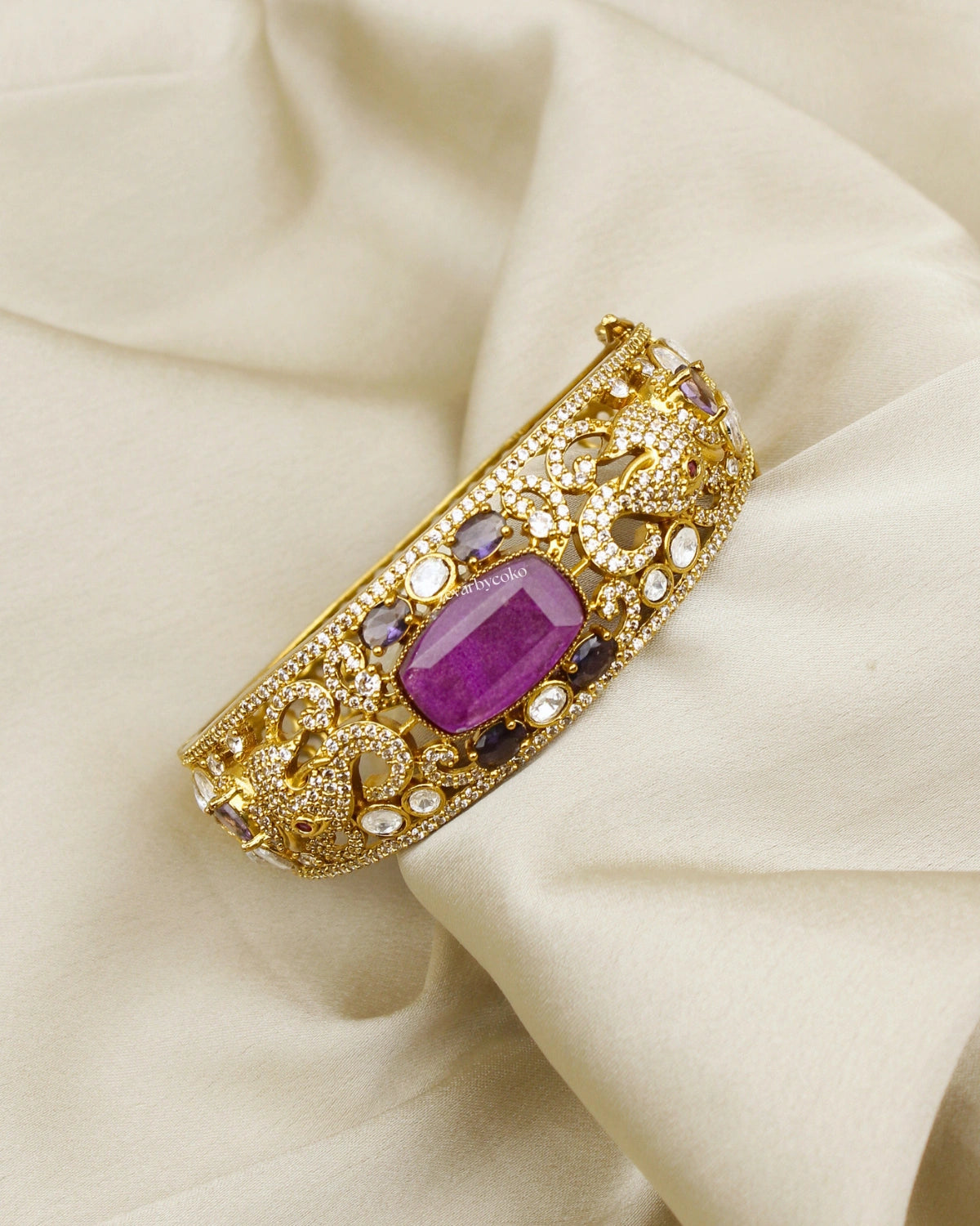 COKO's Moissanite Polki Kundan openable Bangle - Gajraj